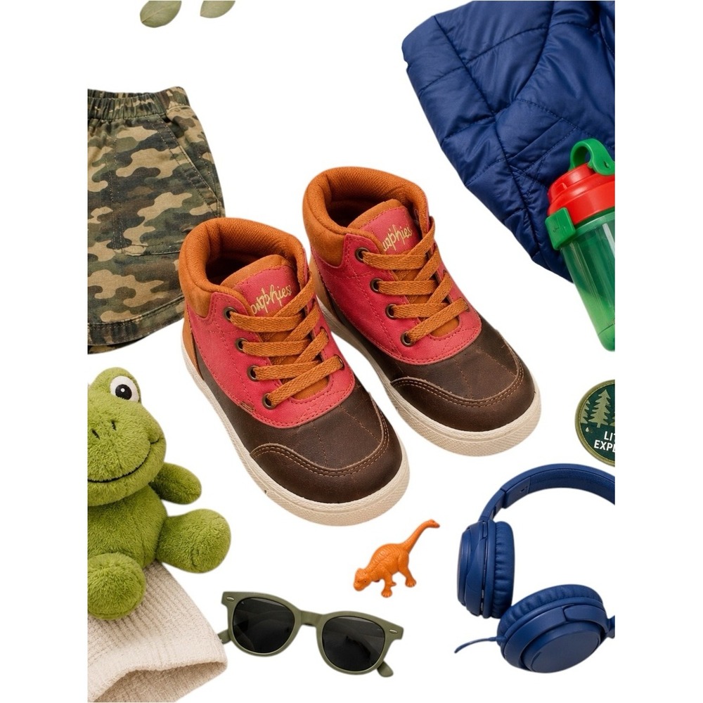 Oomphies Julian Duck Waterproof Boots Kids 7C Pink Brown Rain Outdoor Shoes GUC